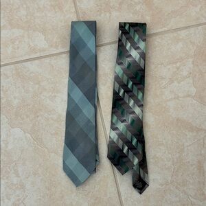 Van Heusen Geometric and Plaid Ties in Green and Gray
